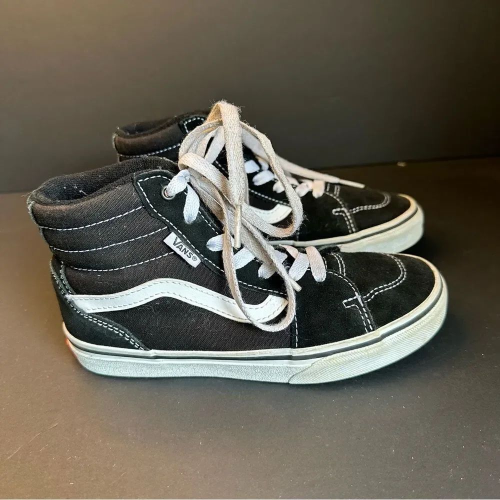 Vans Kids Sk8-Hi Black White Leather Lace Up High Top Sneakers Unisex SIZE 2